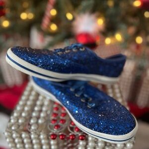 KEDS Kate Spade Blue Glitter Sneakers 6.5 NWOT